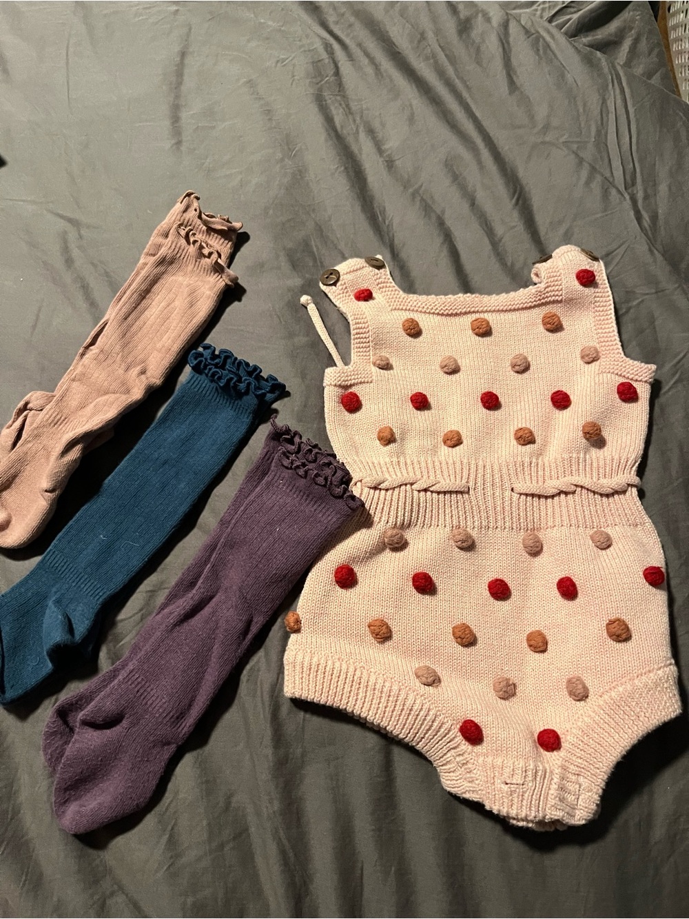 Kids Knit Pom Romper in Light Pink